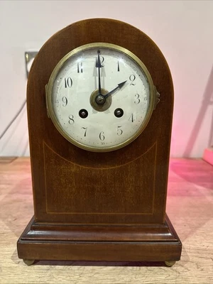 Beautiful R&C PARIS French Mahogany and Brass Inlaid Mantel Clock  FOR REPAIR - Image 1 of 4