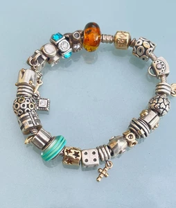 PANDORA Designer Armband Pandora 585 er Gold und 925 silber, Charm - Picture 1 of 8