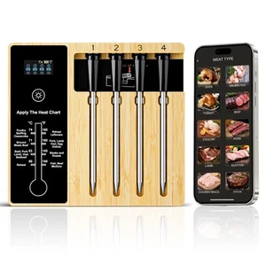Smart Wireless Meat Thermometer 4 Probes, Bluetooth Food Thermometer, Remote ... - Picture 1 of 8