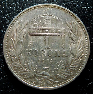HUNGARY / SILVER 1 KORONA / 1914 K-B - Picture 1 of 2