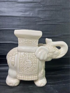 Vintage Elephant White Ceramic Glazed Stand Planter 11" Tall - Picture 1 of 22