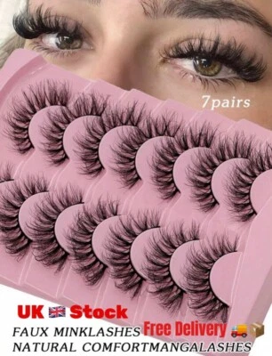 7 Pairs False Eyelashes 8D Fluffy Faux Mink 3D Cat-Eye Full Volume Elongated - Image 1 of 4