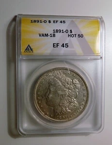 1891 O MORGAN DOLLAR VAM 1B PIIED REVERSE HOT 50 ANACS EF45 NOT NET GRADED!!!!! - Picture 1 of 1