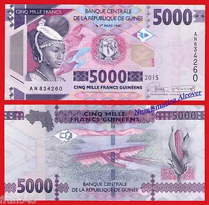GUINEA 5000 Francs francos 2015 Pick 49 SC / UNC - Imagen 1 de 1