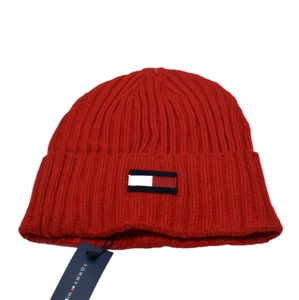 Tommy Hilfiger Men's Ribbed Knit Beanie Hat Red New! NWT - Picture 1 of 4