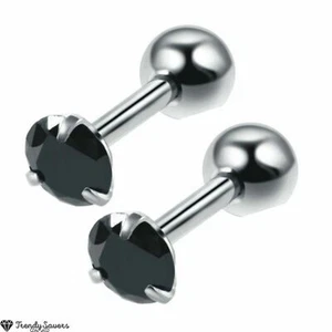 CZ Crystal Surgical Steel Helix Black Cartilage Screw Ball Tragus Stud Earrings - Picture 1 of 8