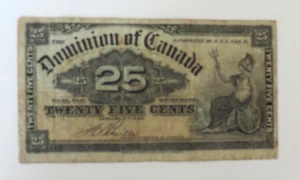 1900 DOMINION OF CANADA TWENTY FIVE 25 CENT SHINPLASTER BANKNOTE - Picture 1 of 3