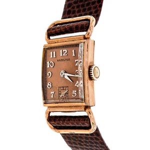 Art Deco 1940 Pink Gold Filled Hamilton Wrist Watch Fancy Lugs Strap Watch - Picture 1 of 7