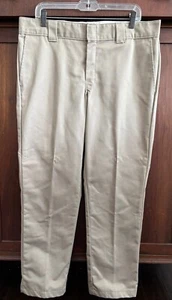DICKIES Men's 36/30 Khaki Poly Blend Flat Front Slim Taper Fit Zip-Up Pants - Picture 1 of 12