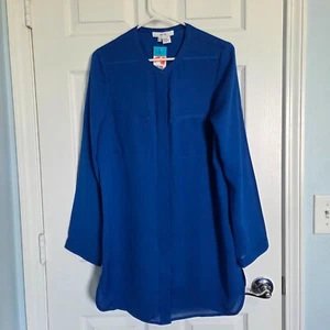 Neu mit Etikett Per Se 100 % Seide geknöpftes Shirtkleid Tunika Größe 6 royal kobaltblau Luxus - Bild 1 von 12