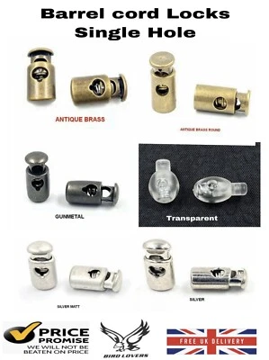 QUALITY SMALL BARREL TOGGLE SPRING STOP SINGLE HOLE CORD LOCKS VARIOUS QUANTITY - Image 1 of 4
