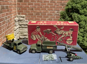 VINTAGE BUDDY L COMBINATION ARMY TRUCK Collectible SET IN BOX #5561 Rare 1950s - Picture 1 of 24