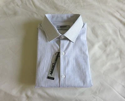 DKNY Slim Fit Stripe Cotton Men's Dress Shirt Green Meadow 17|32-33 $69.50 NWT - Image 1 of 4