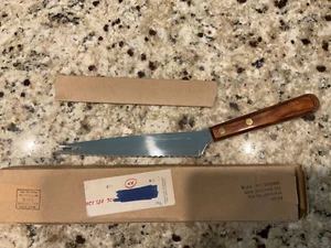 Vintage EKCO VISCOUNT Offset Serrated Knife Fork Tip Mid Century Wood Handle - Picture 1 of 2