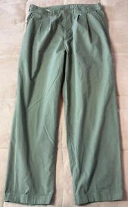 ADOLFO Men's Olive Green Cuffed Straight Leg Pleated Pants Size 34X30 - Picture 1 of 10