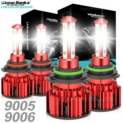STONE BANKS 9005 9006 LED Headlights Kit Combo Bulbs 6500K High Low Beam Super White Bright