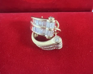 Natural 14K Yellow Gold 1.22CT Baguette G-H/ VS Diamond Omega Back Earrings 10Gr - Picture 1 of 20
