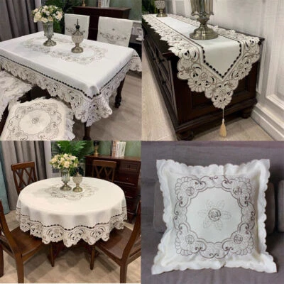 Vintage Embroidery Cutwork Lace Tablecloth Doilies Dining Kitchen Table Runner - Image 1 of 4