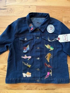 NWT Revolt Jeans Co. Jean Jacket, Medium, With Shoe Appliques and Patches - Picture 1 of 2