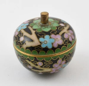 Beautiful Round Vintage Enamelled Miniature Cloisonné Lidded Box - Picture 1 of 4