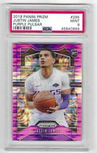 2019-20 PANINI-PRIZM JUSTIN JAMES PURPLE PULSAR 27/35 RC #295 PSA MINT 9 KINGS - Picture 1 of 2