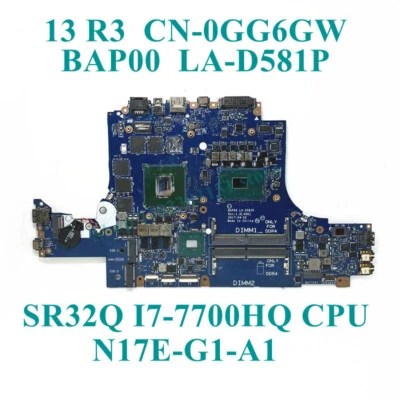 CN-0GG6GW 0GG6GW LA-D581P For DELL 13 R3 Laptop Motherboard I7-7700HQ Tested OK - Image 1 of 4