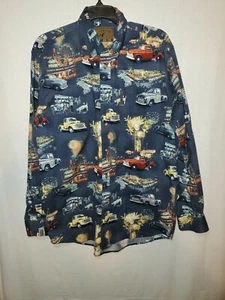 North River Outfitters Mens M Blue Antique Trucks Fireworks And Carnival Shirt - Picture 1 of 4