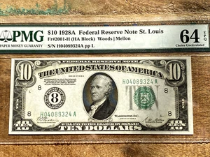 $10 1928A 2001-H HA Block St. Louis FRN PMG 64EPQ - NUMERAL SEAL - Picture 1 of 2