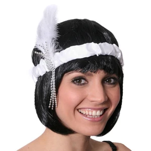 WHITE FLAPPER HEADBAND 4 PACK GANGSTER HEAD BAND FANCY DRESS COSTUME ACCESSORY - Picture 1 of 1