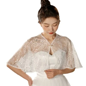 Damen Spitze Netz Bolero Achselzucken Capelet ausgehöhlt Crop Cape Hochzeit Abendkleid - Bild 1 von 11