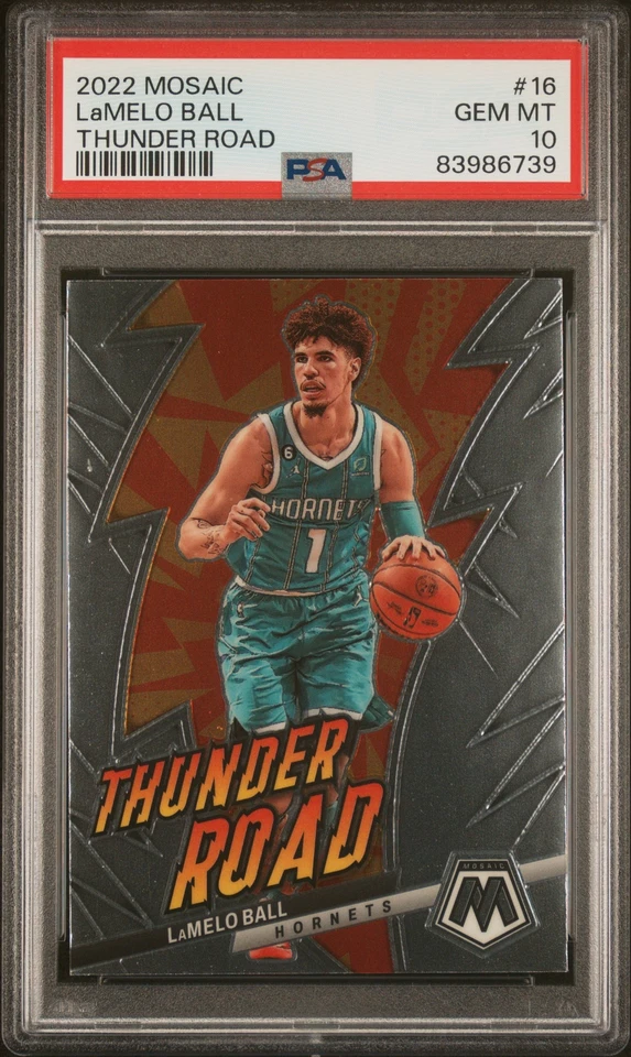 2022 PANINI MOSAIC THUNDER ROAD #16 LAMELO BALL PSA 10 POP 2 - Image 1 of 2