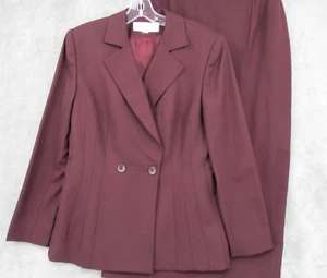 Vintage Rena Rowan Skirt Suit Womens 8 Wool Midi Modest Career Classic Purple - Picture 1 of 18