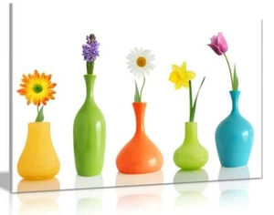 Fresh Look Spring Colorful Flowers In Vases On White Canvas Art Print - Picture 1 of 1