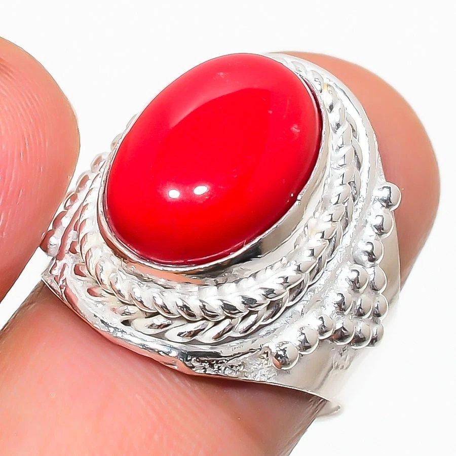 Anillo de plata de ley 925 hecho a mano con piedras preciosas de coral rojo joyería de todos los tamaños para regalo Foto 1 de 1
