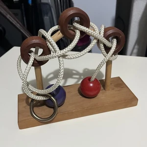 Vintage 1970’s Stumps Style Wood Puzzle by Lumberjack Toys Wooden Wood Ball Rope - Picture 1 of 7