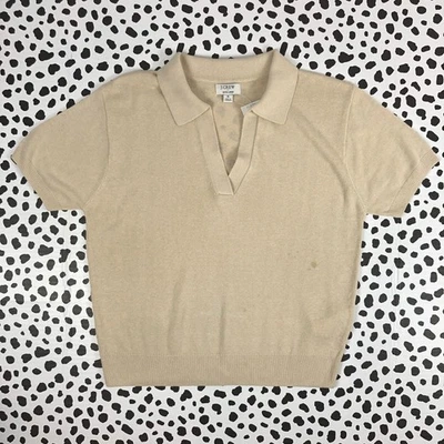 J.CREW FACTORY NEW Women's Linen-Blend Tan Short Sleeve Polo Sweater SMALL CA118 - Image 1 of 4