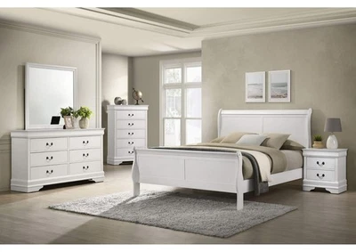 Juego de cama de 4 piezas con acabado blanco estilo transición tamaño doble muebles de dormitorio Foto 1 de 4
