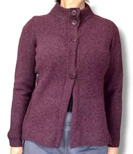 Eileen Fisher lila Wolle Kaschmir Strickjacke Gr. M hochgeschlossen Knopf Taschen Pflaume - Bild 1 von 7