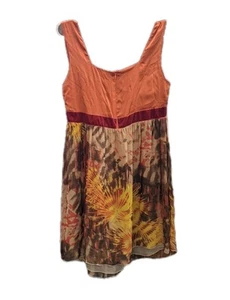 Vintage 100% Silk Mini Dress Women's Size 10 Orange Brown Lined Boho Cocktail  - Picture 1 of 7