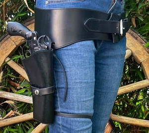 .22/.45/.44CAL RIGHT HAND PLAIN LEATHER WESTERN HANDMADE COWBOY GUN HOLSTER BELT - Picture 1 of 12