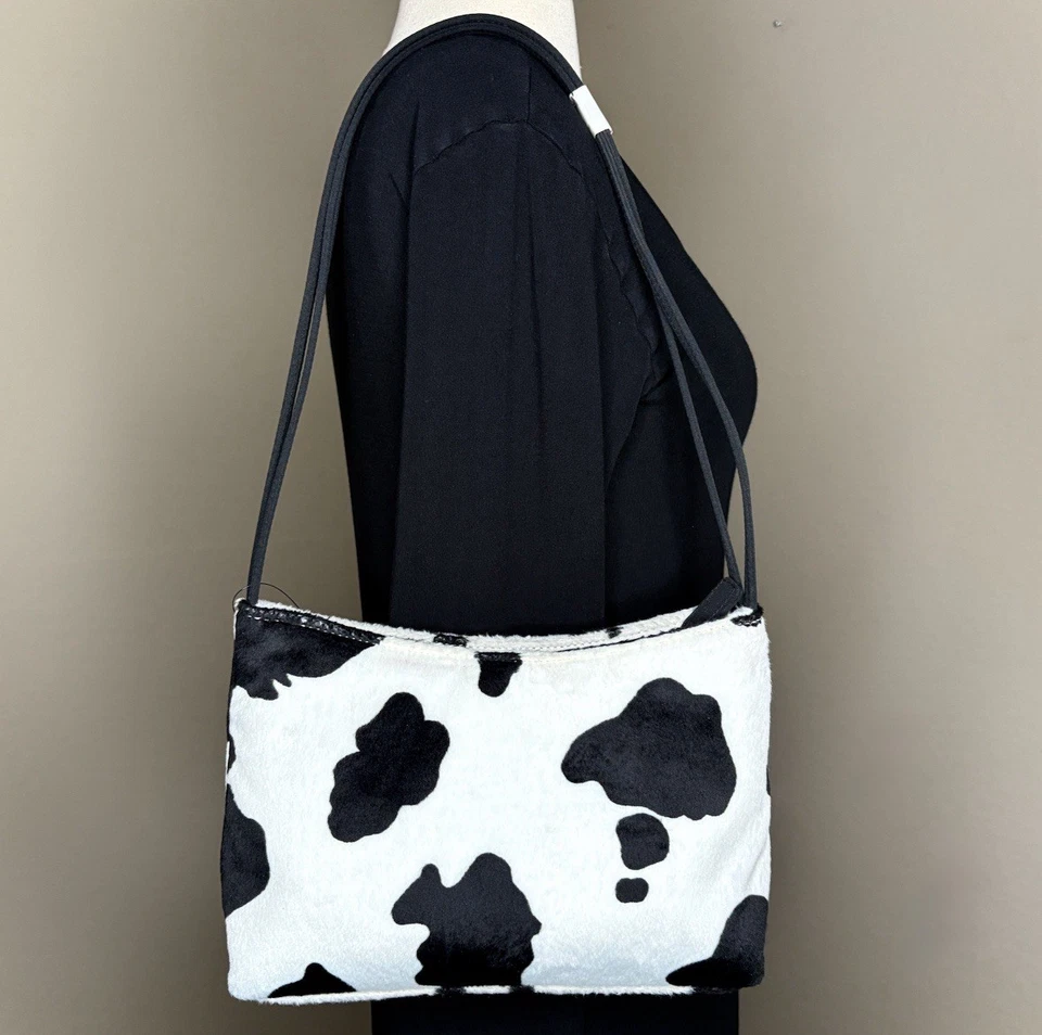 Bolso de Hombro Esprit Vintage Blanco Estampado de Vaca Piel Sintética Cierre con Cremallera Raro Y2K Foto 1 de 4