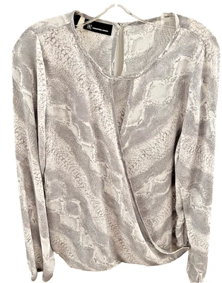 International Concepts Gray/White Draped Crossover Chiffon Pretty Blouse  Sz 6M - Image 1 of 4