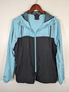 Adidas Jacket Womens Medium Blue Black Primeblue Hooded Windbreaker Lightweight - Picture 1 of 14