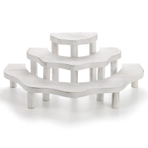 Whitewashed Wood Cupcake Stand, 3 Tier Half Moon Dessert Stand Semicircle Des... - Picture 1 of 7