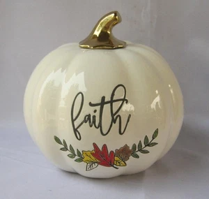 Martha Stewart Porcelain Ceramic Pumpkin FAITH White with Gold Autumn Fall - Picture 1 of 10