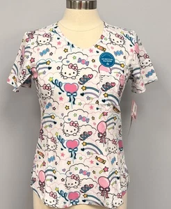 NWT Cherokee Tooniforms Hello Kitty Scrub Top XXS Scrubs Medical Sanrio 2XS - Picture 1 of 8