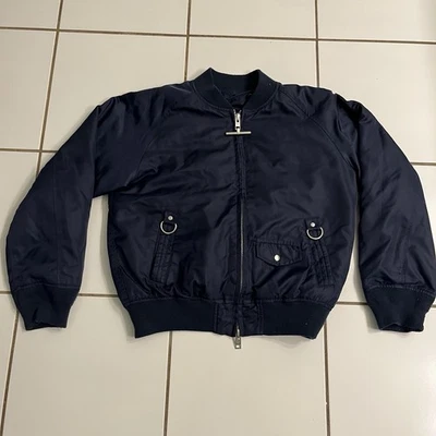 Chaqueta de bombardero Mighty Mac Out O’Gloucester para hombre pequeña azul marino TBar cremallera forro naranja Foto 1 de 4