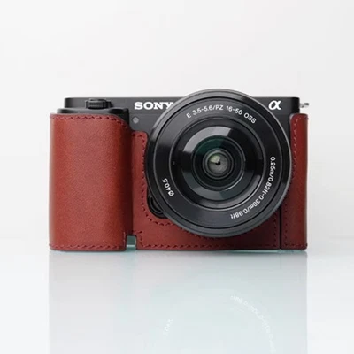 Genuine Real Leather Camera Bag Protect Case Cover Base For Sony ZVE10 ZV-E10 - Image 1 of 4