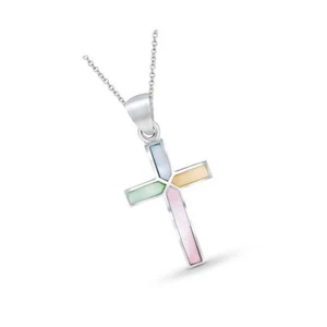 Cruz de Fe Piedra y Concha Plata de Ley .925 18 pulgadas - Imagen 1 de 7