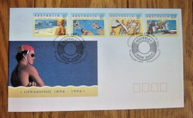 AUSTRALIA LIFESAVING SWIMMERS AT BEACH 4 STAMP SET 1994  FDC - Image 1 of 1